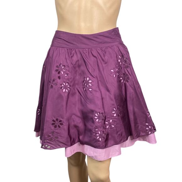 Tara Jarmon x Target Vtg Y2K Purple Eyelet Layered Fit & Flare Mini Skirt SZ XL - Picture 1 of 7